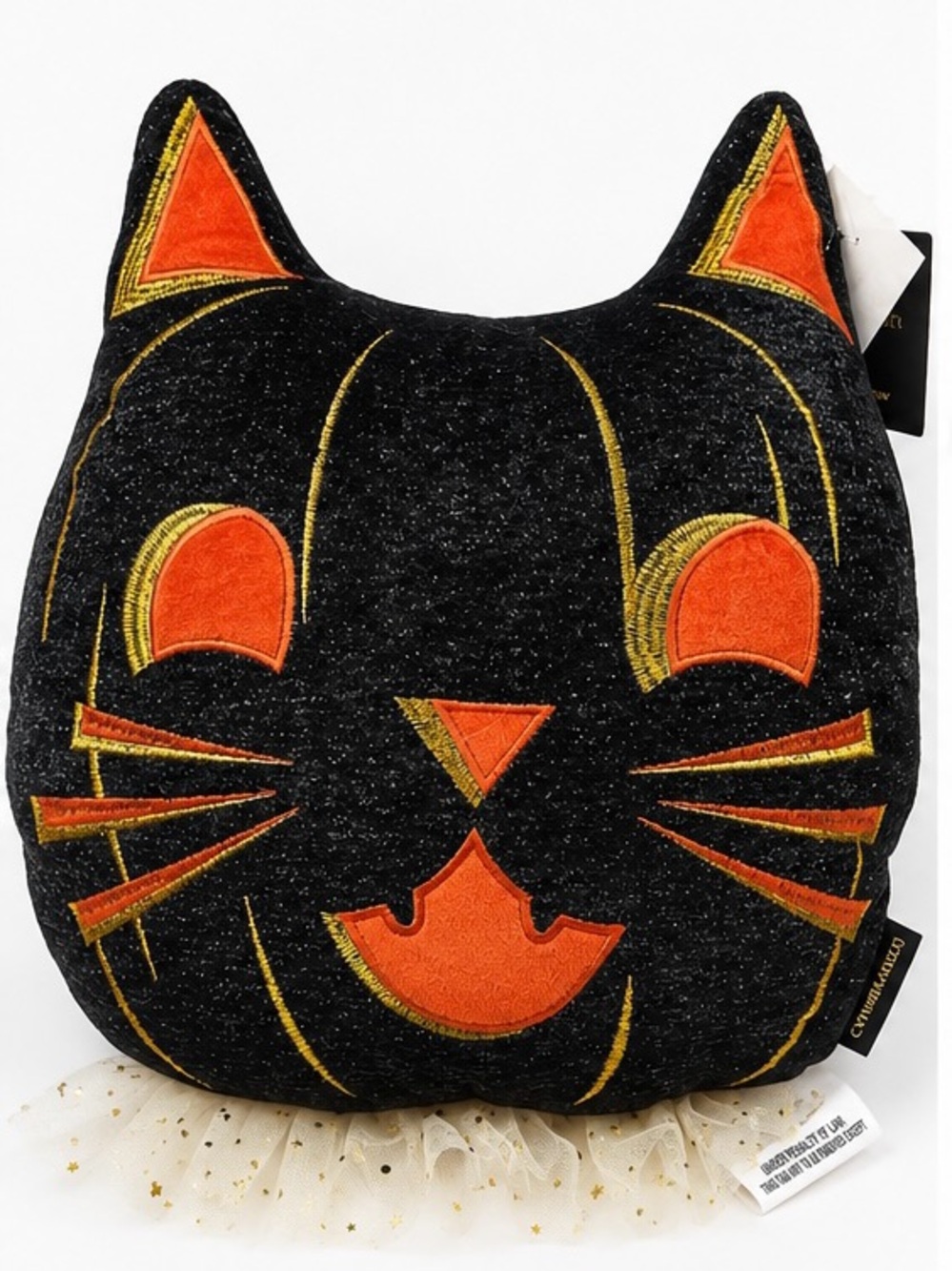 Vintage Style Black And Orange Cat Throw Pillow Cynthia Rowley Halloween NWT